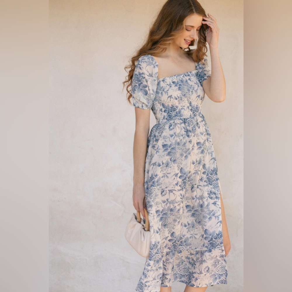 Morning Lavender ZOEY SMOCKED MIDI DRESS